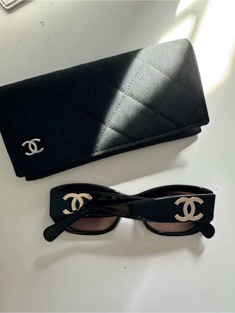 CHANEL Style Black Sunglasses with Silver CC Logo